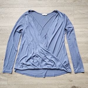 Lush Blue Surplice Neckline Shirt Womens Small Long Sleeve Crisscross